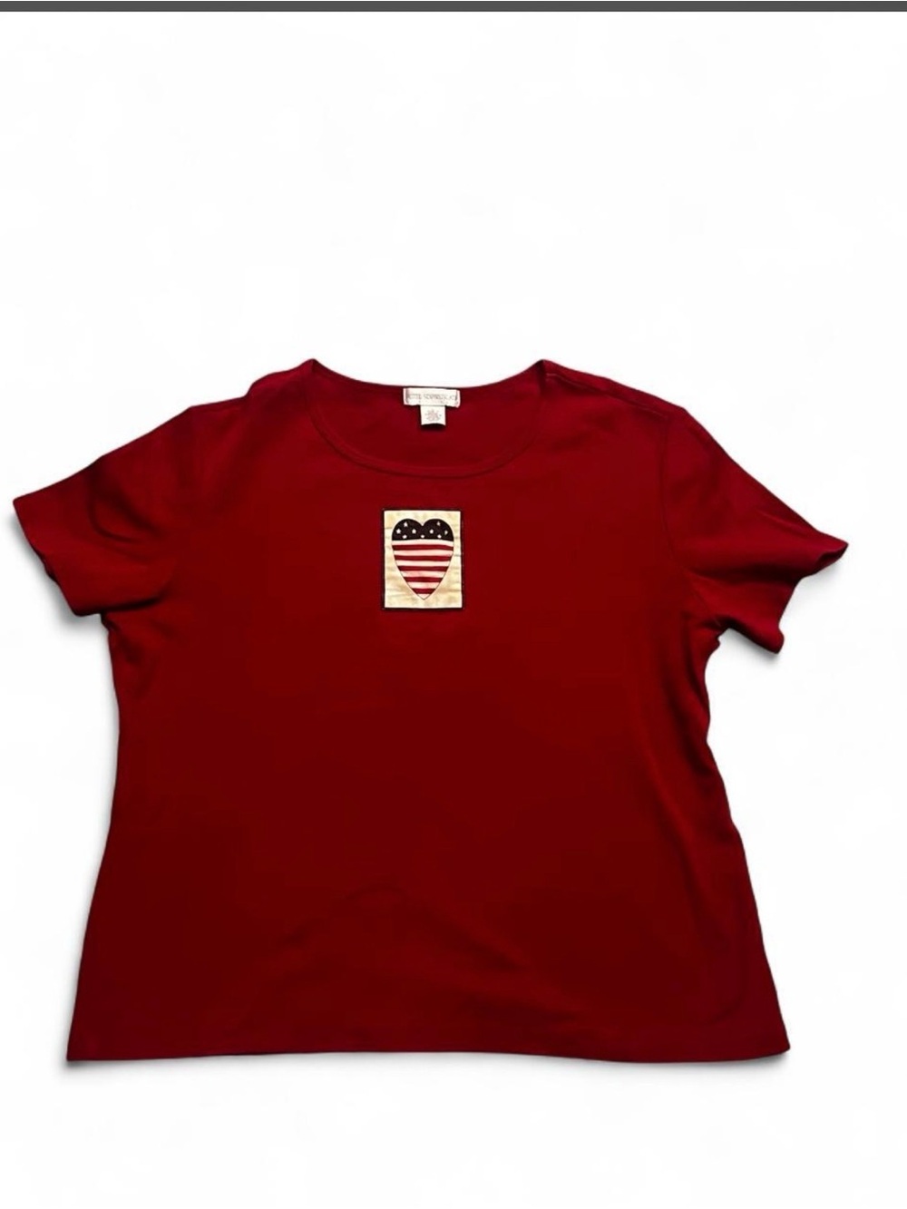 Petite Sophisticate Red Short Sleeve Tee with Heart Patch